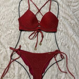 Luli Fama Sparkling Red Bikini Set